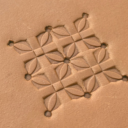 Floral Grid Geometric leather stamp LT297 — pattern imprint on veg-tan leather