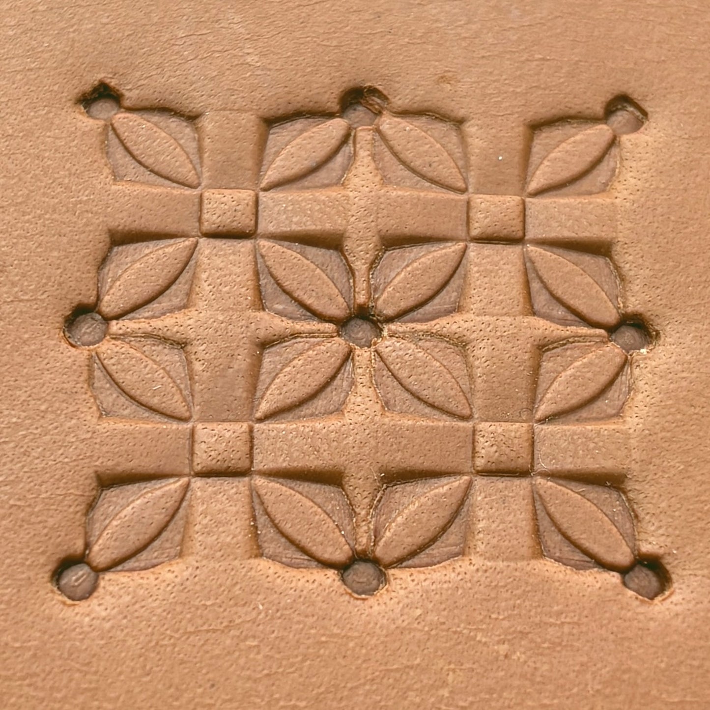 Floral Grid Geometric leather stamp LT297 — pattern imprint on veg-tan leather