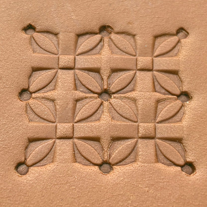 Floral Grid Geometric leather stamp LT297 — pattern imprint on veg-tan leather