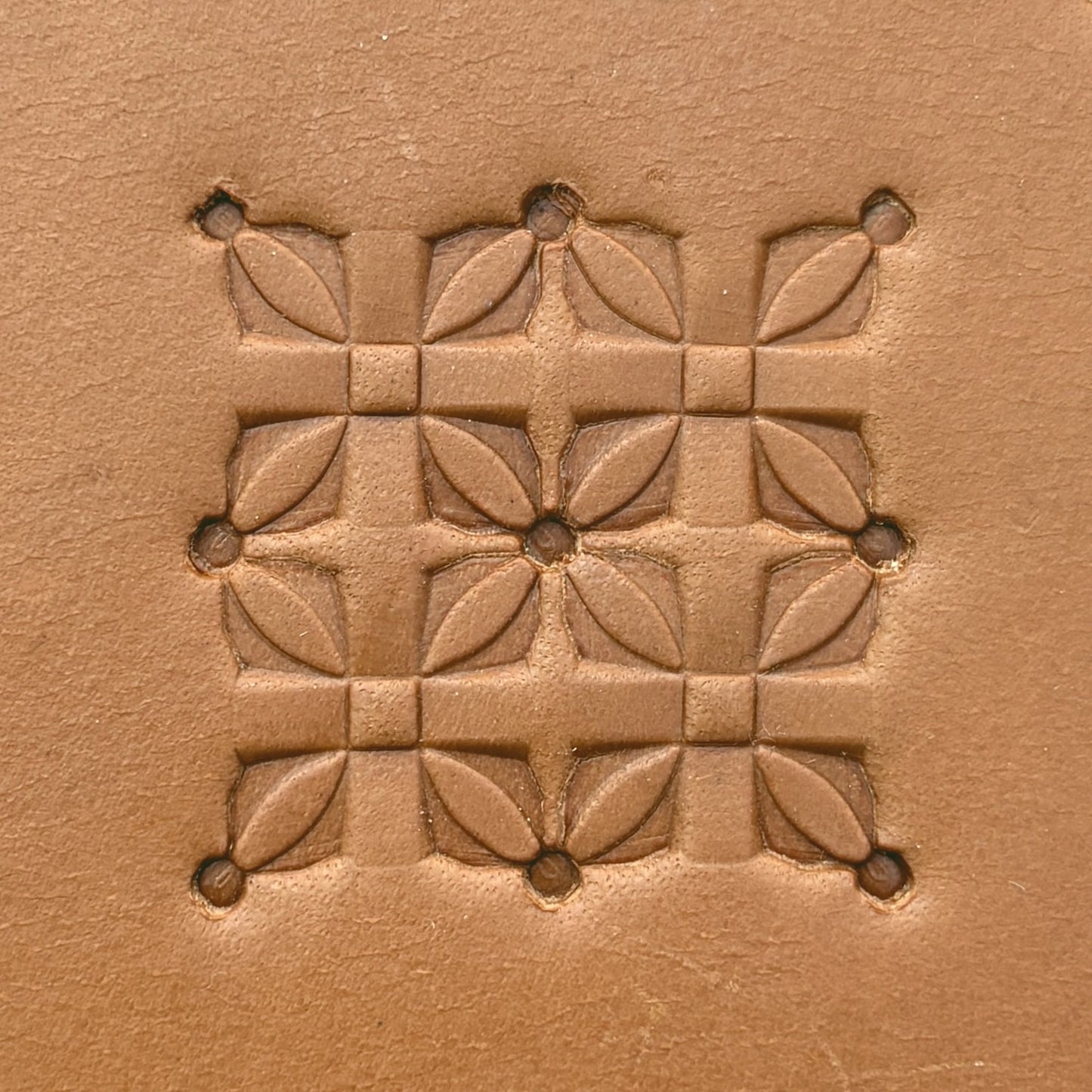 Floral Grid Geometric leather stamp LT297 — pattern imprint on veg-tan leather