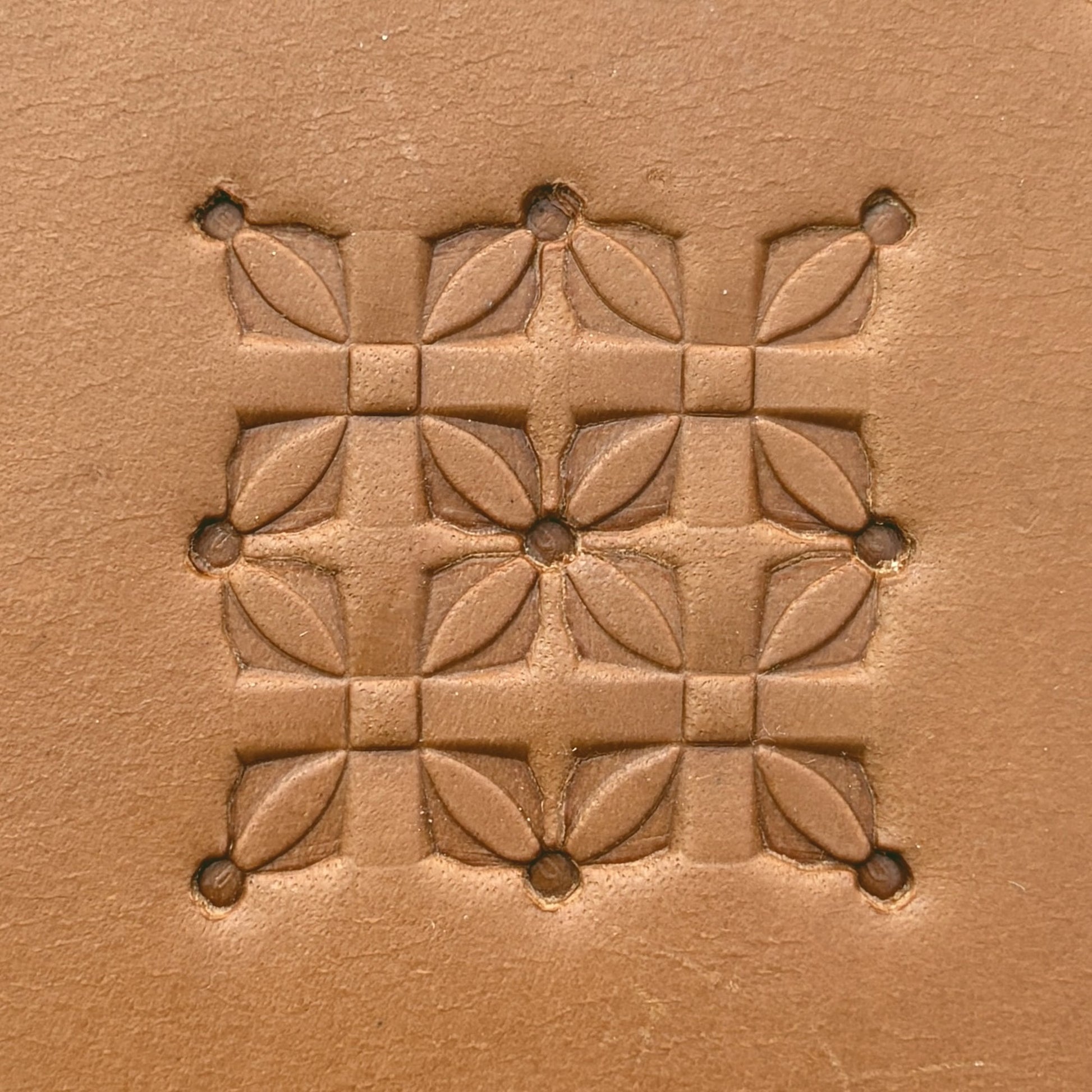 Floral Grid Geometric leather stamp LT297 — pattern imprint on veg-tan leather