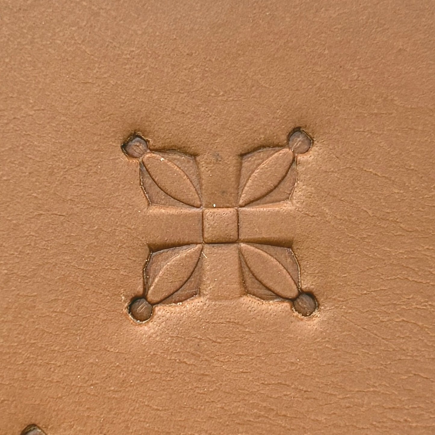 Floral Grid Geometric leather stamp LT297 — single impression on veg-tan leather
