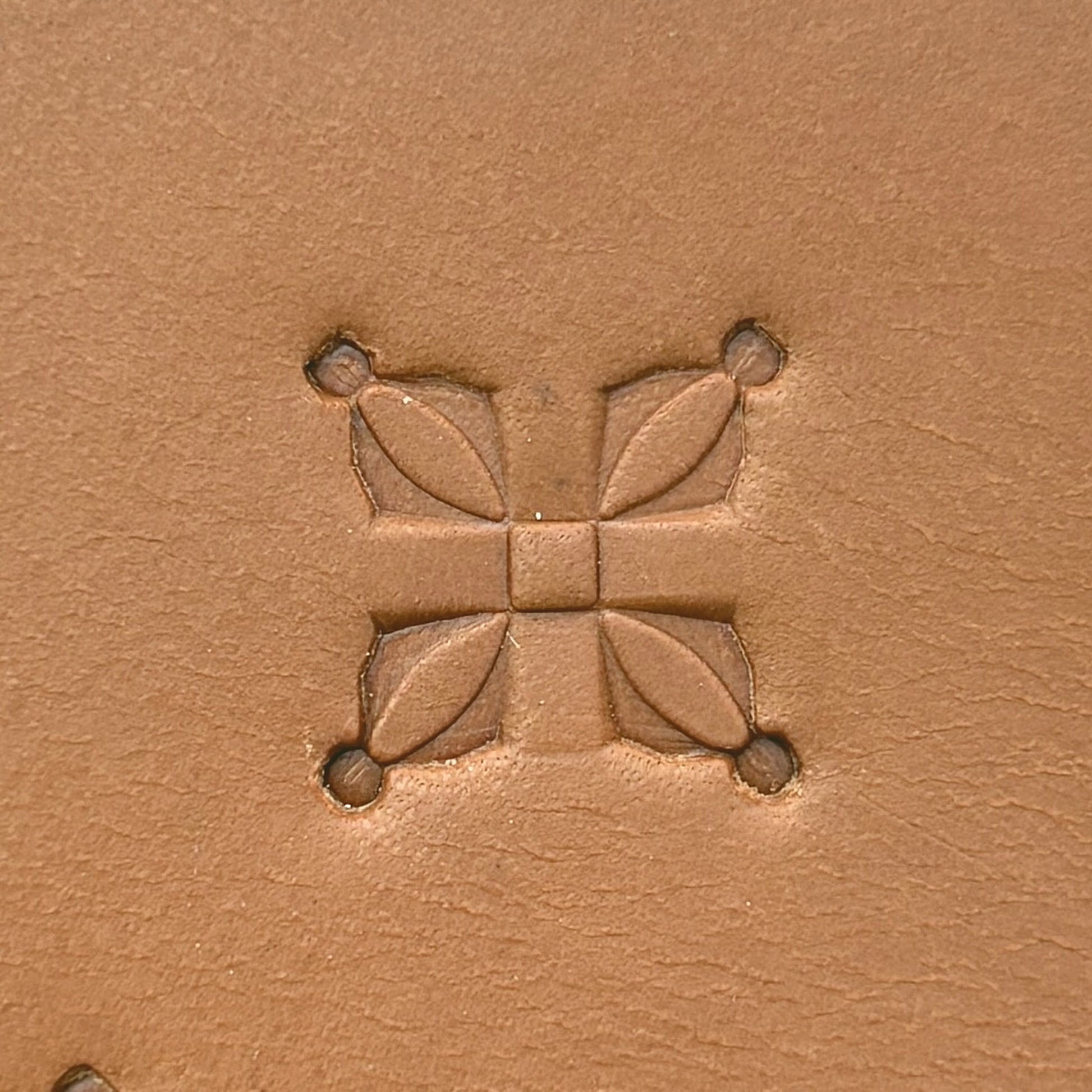 Floral Grid Geometric leather stamp LT297 — single impression on veg-tan leather