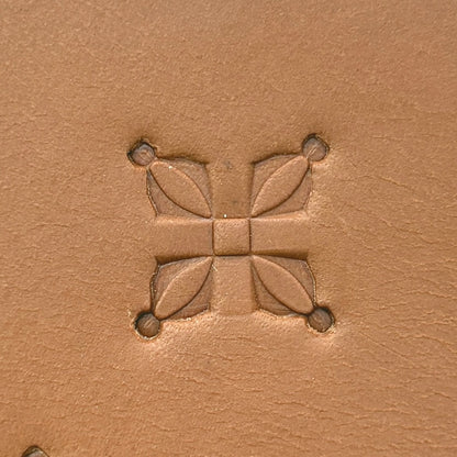 Floral Grid Geometric leather stamp LT297 — single impression on veg-tan leather