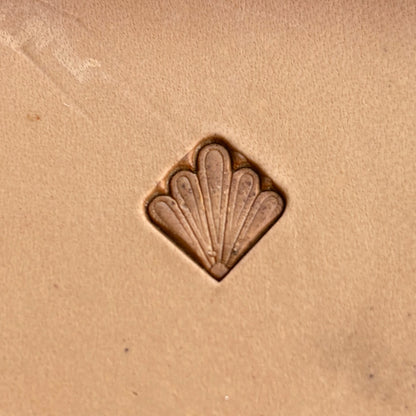 Fan Shape leather stamp LT298 — single impression on veg-tan leather