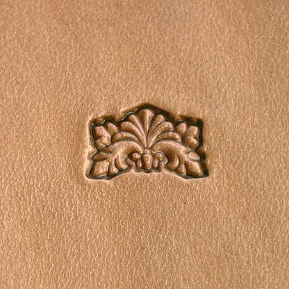 Ornate Design leather stamp LT299 — single impression on veg-tan leather