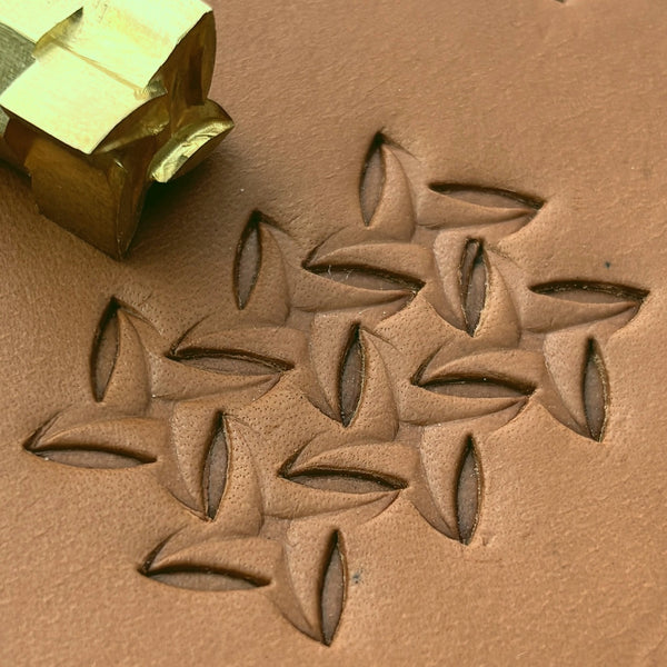 Interlocking Shapes Geometric leather stamp LT300 — brass stamping tool with imprint on natural veg-tan leather