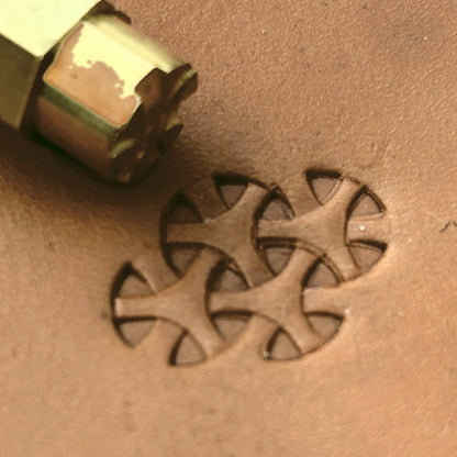 Tri leather stamp LT301 — brass stamping tool with imprint on natural veg-tan leather