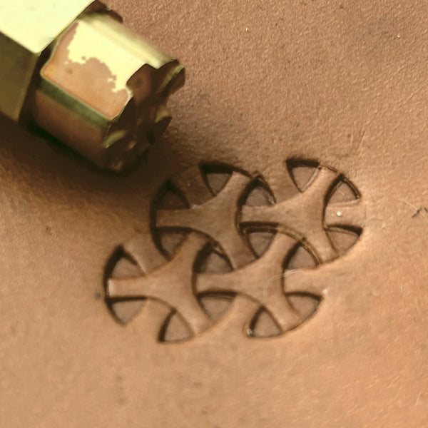 Tri leather stamp LT301 — brass stamping tool with imprint on natural veg-tan leather