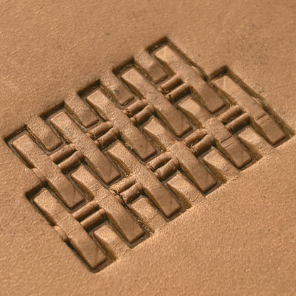 Interlocking Blocks Basket Weave leather stamp LT302 — pattern imprint on veg-tan leather