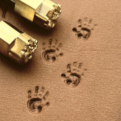 Baby Handprint leather stamp LT303 — brass stamping tool with imprint on natural veg-tan leather