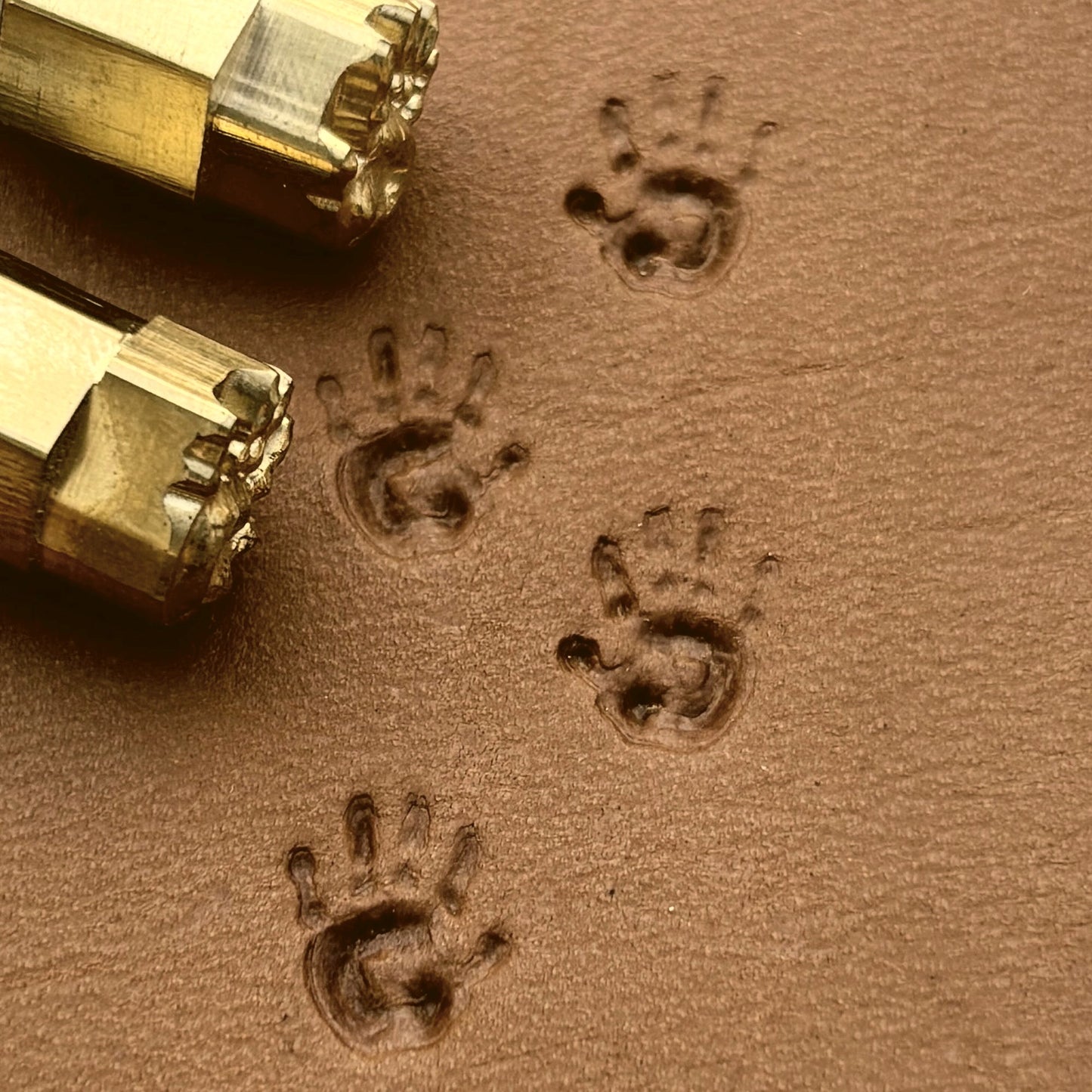 Baby Handprint leather stamp LT303 — pattern imprint on veg-tan leather