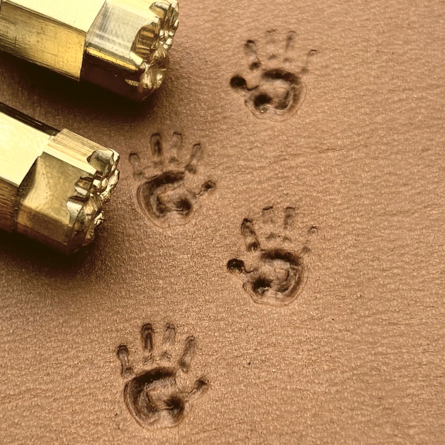 Baby Handprint leather stamp LT303 — pattern imprint on veg-tan leather