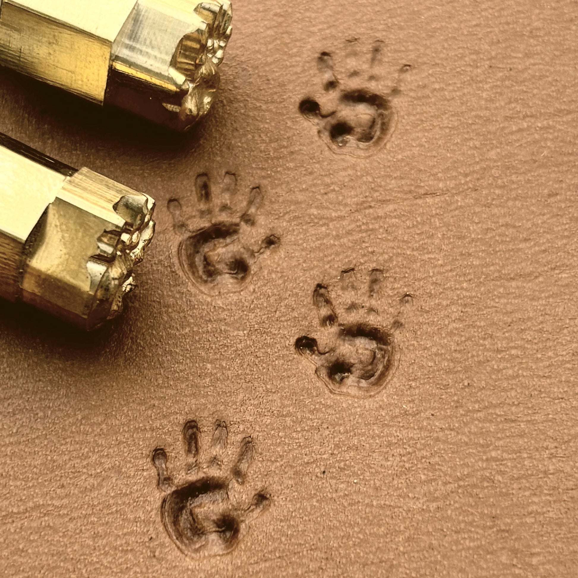 Baby Handprint leather stamp LT303 — pattern imprint on veg-tan leather
