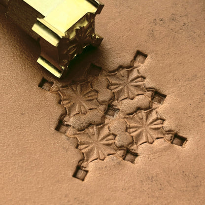 Star Center Geometric leather stamp LT304 — brass stamping tool with imprint on natural veg-tan leather