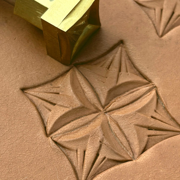 Star Shape Geometric leather stamp LT305 — brass stamping tool with imprint on natural veg-tan leather
