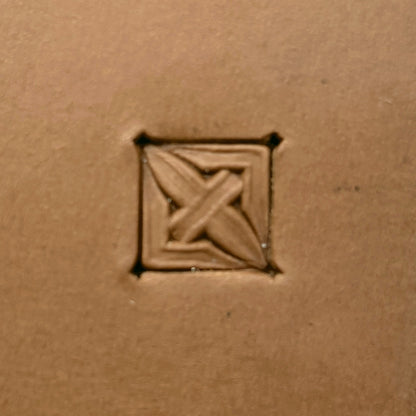 Cross Squares Geometric leather stamp LT308 — single impression on veg-tan leather
