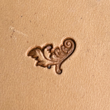 Leaf leather stamp LT309 — single impression on veg-tan leather