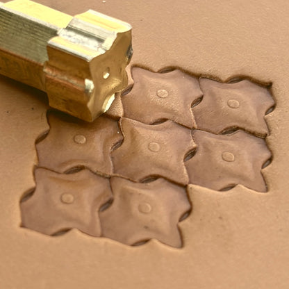 Petal Tiles leather stamp LT311 — brass stamping tool with imprint on natural veg-tan leather