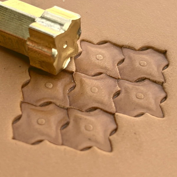 Petal Tiles leather stamp LT311 — brass stamping tool with imprint on natural veg-tan leather