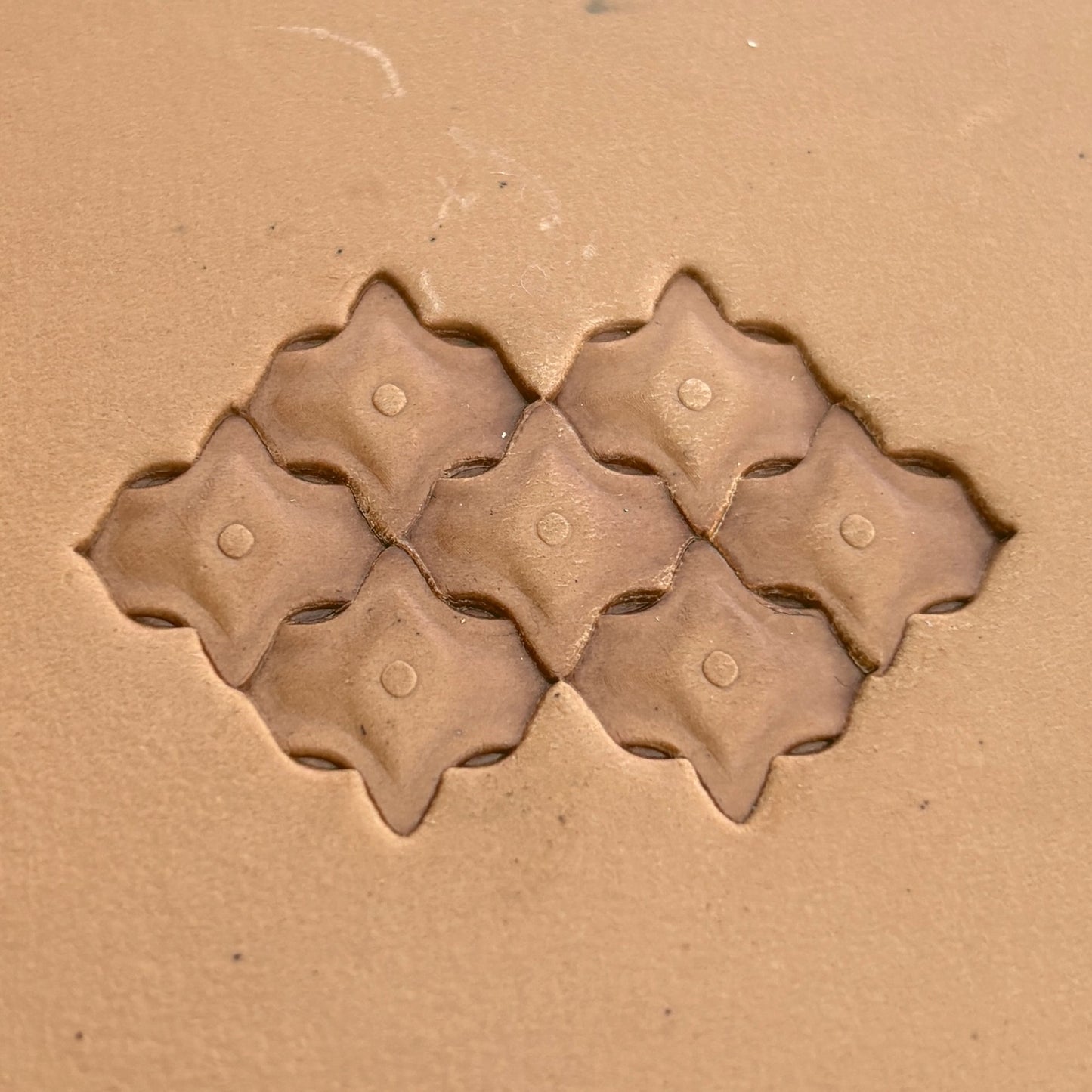 Petal Tiles leather stamp LT311 — pattern imprint on veg-tan leather