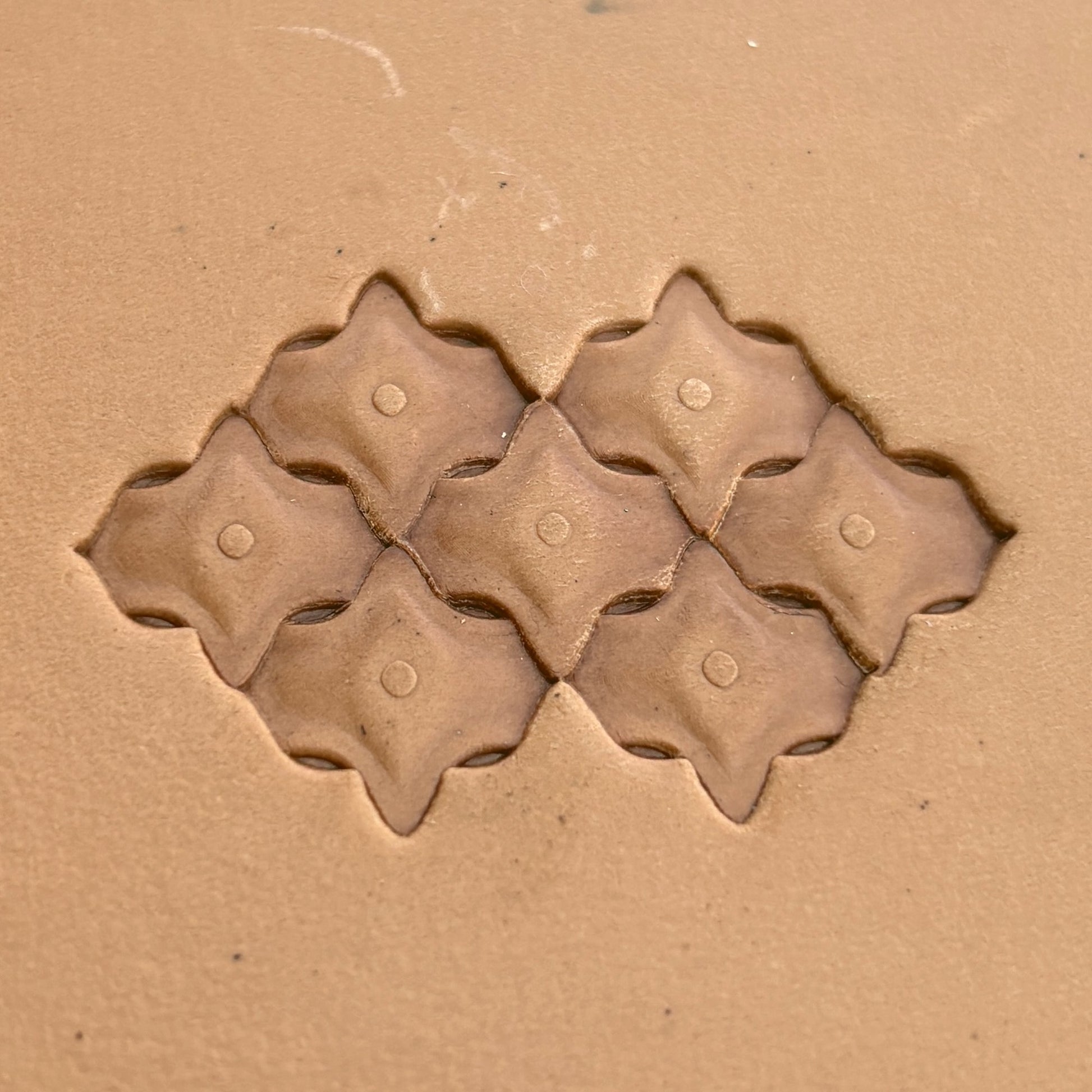 Petal Tiles leather stamp LT311 — pattern imprint on veg-tan leather