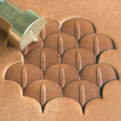 Scale Design leather stamp LT312 — brass stamping tool with imprint on natural veg-tan leather