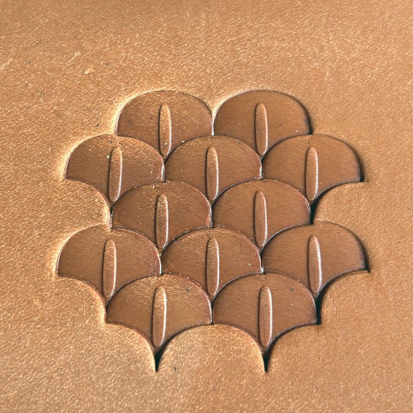 Scale Design leather stamp LT312 — pattern imprint on veg-tan leather