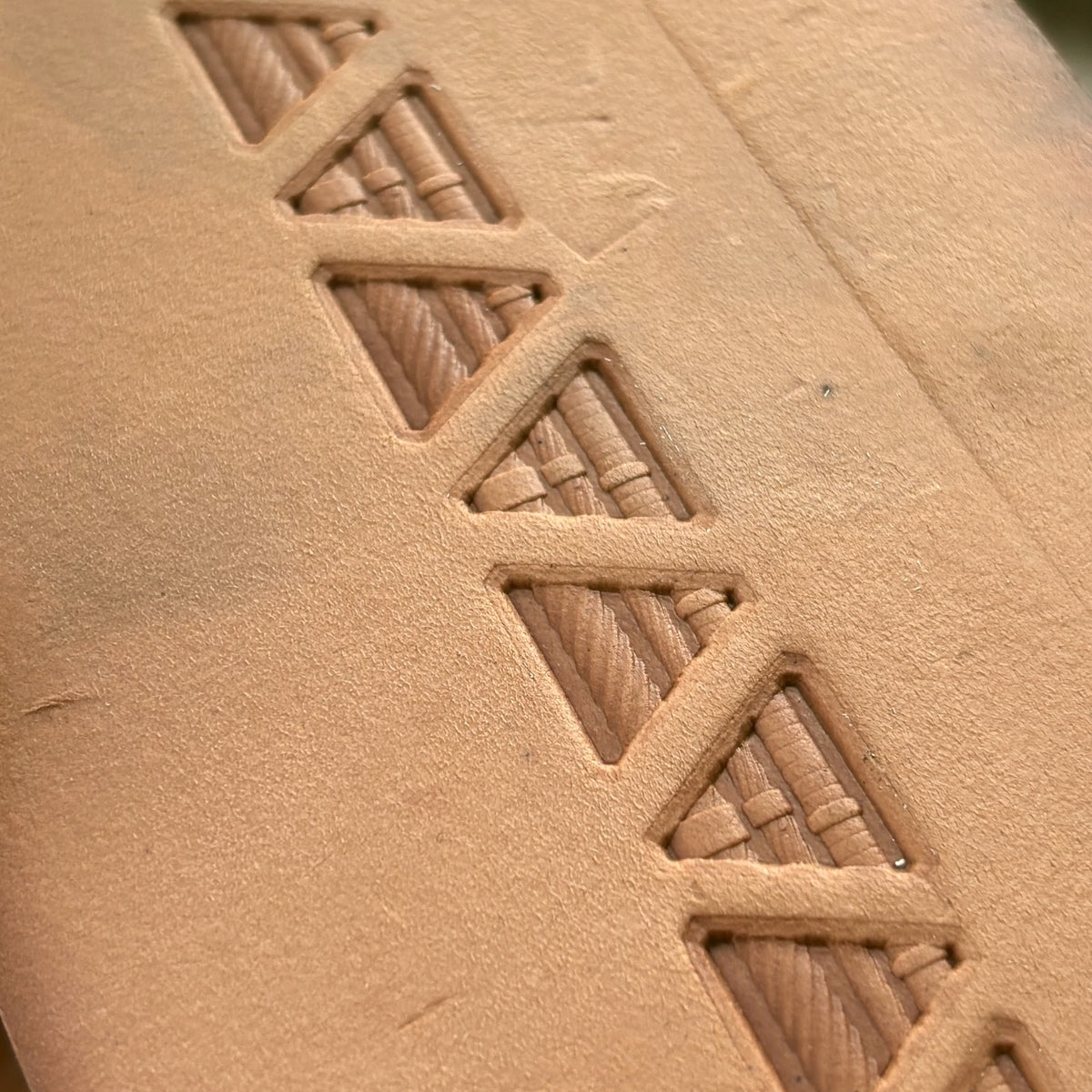 Geometric leather stamp LT313 — pattern imprint on veg-tan leather
