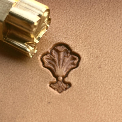 Flower leather stamp LT314 — brass stamping tool with imprint on natural veg-tan leather