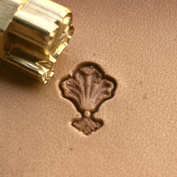 Flower leather stamp LT314 — brass stamping tool with imprint on natural veg-tan leather