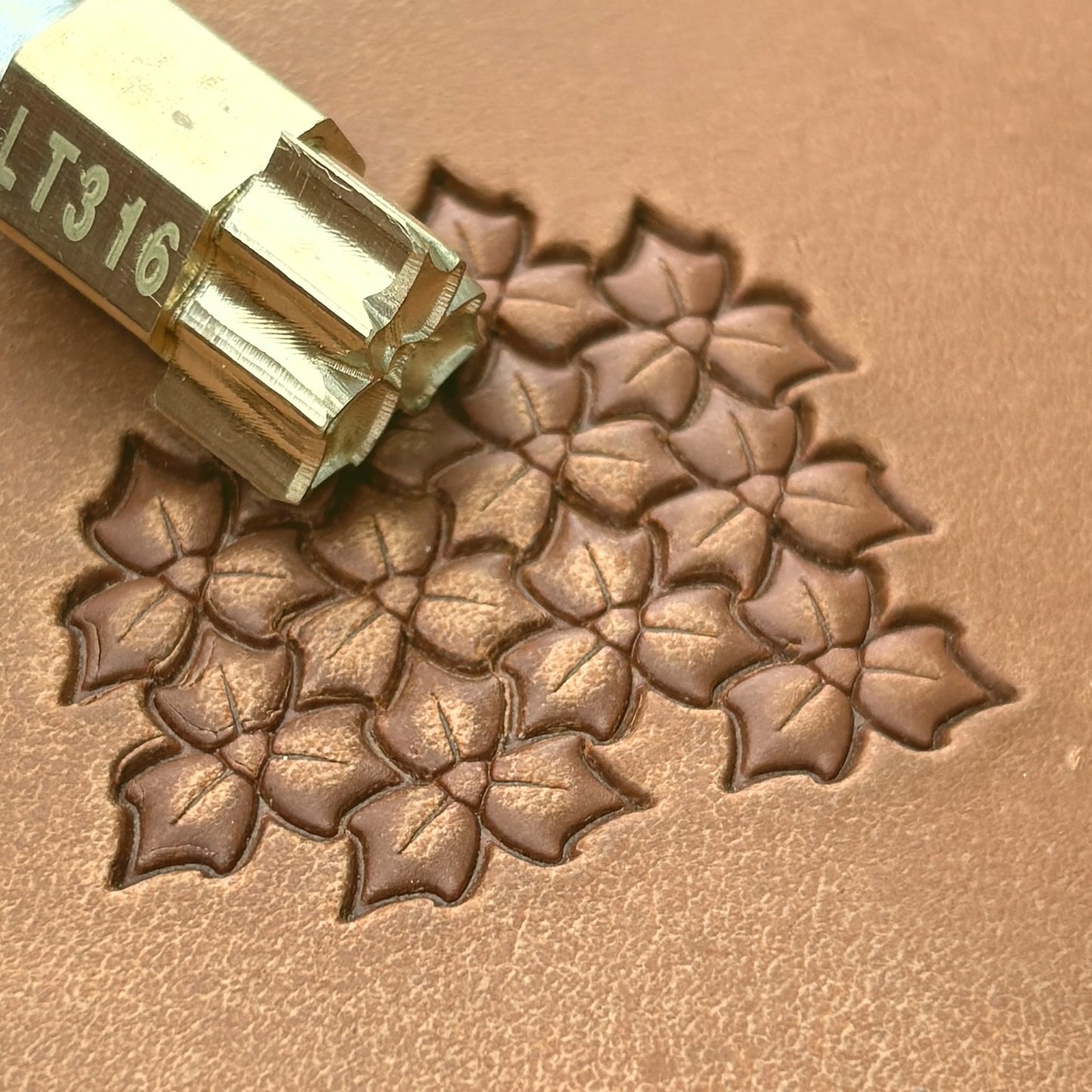 Floral Cluster Leaf leather stamp LT316 — pattern imprint on veg-tan leather