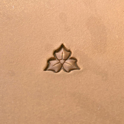 Floral Cluster Leaf leather stamp LT316 — single impression on veg-tan leather