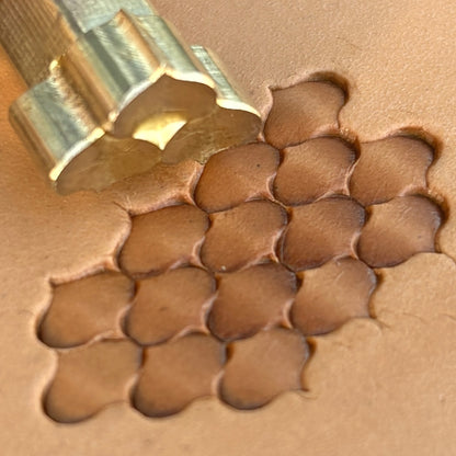 Honeycomb leather stamp LT318 — brass stamping tool with imprint on natural veg-tan leather
