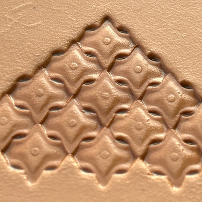 Diamond Tiles leather stamp LT319 — brass stamping tool with imprint on natural veg-tan leather