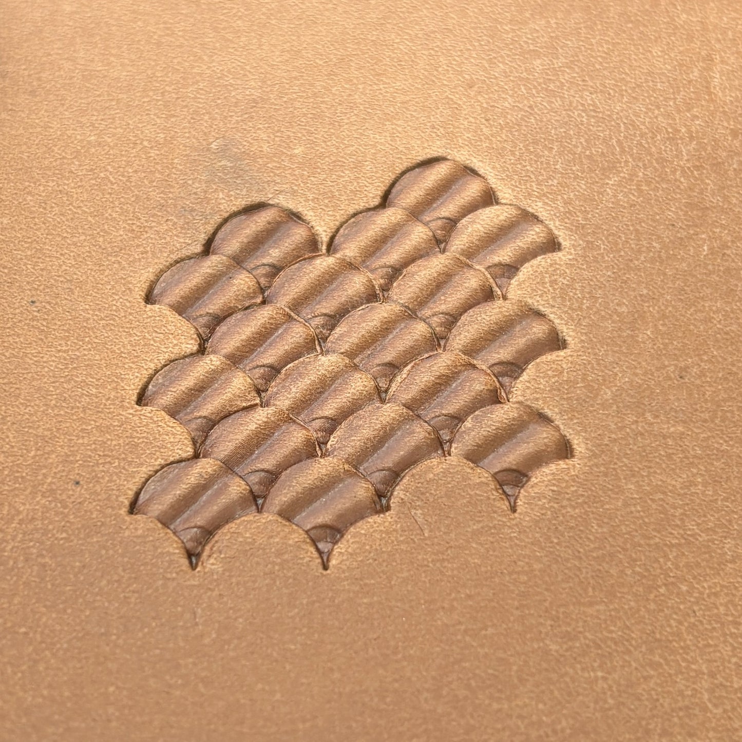 Scales leather stamp LT321 — pattern imprint on veg-tan leather