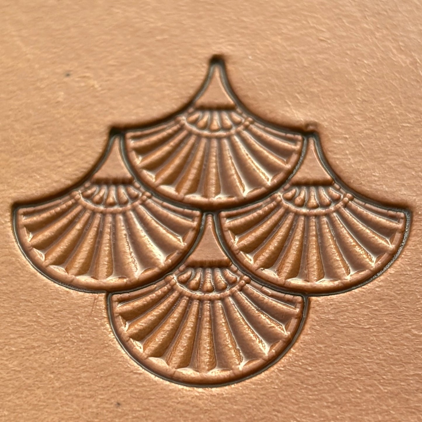 Geometric leather stamp LT322 — imprint on natural veg-tan leather