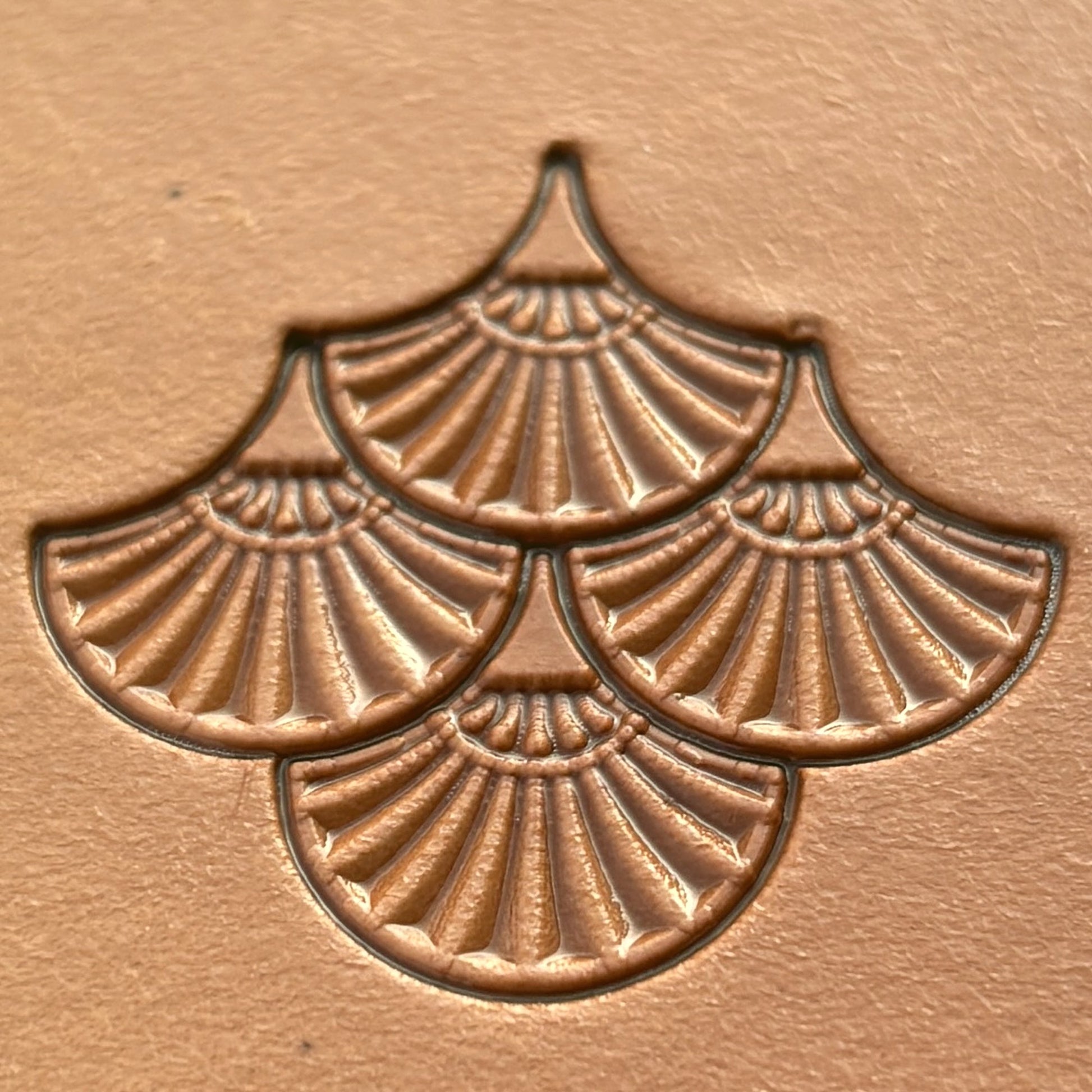 Geometric leather stamp LT322 — imprint on natural veg-tan leather