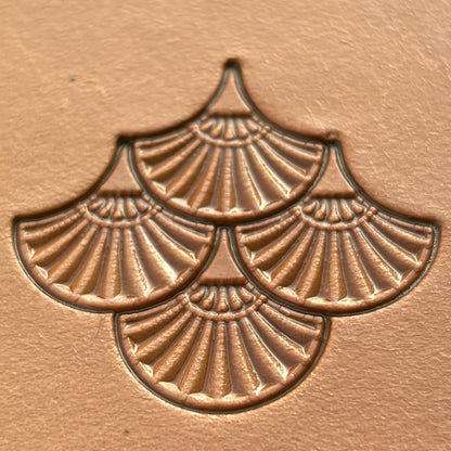 Geometric leather stamp LT322 — imprint on natural veg-tan leather
