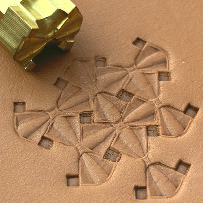 Hourglass Shape Geometric leather stamp LT323 — brass stamping tool with imprint on natural veg-tan leather