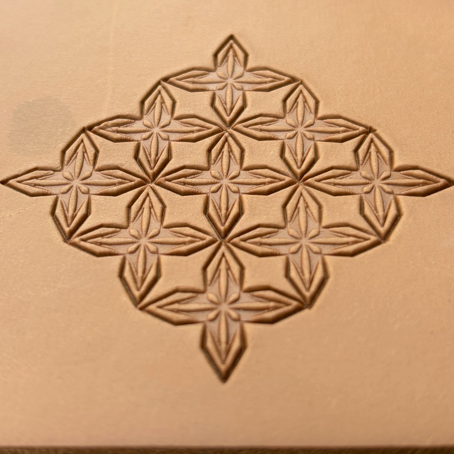 Star Mosaic Geometric leather stamp LT324 — pattern imprint on veg-tan leather