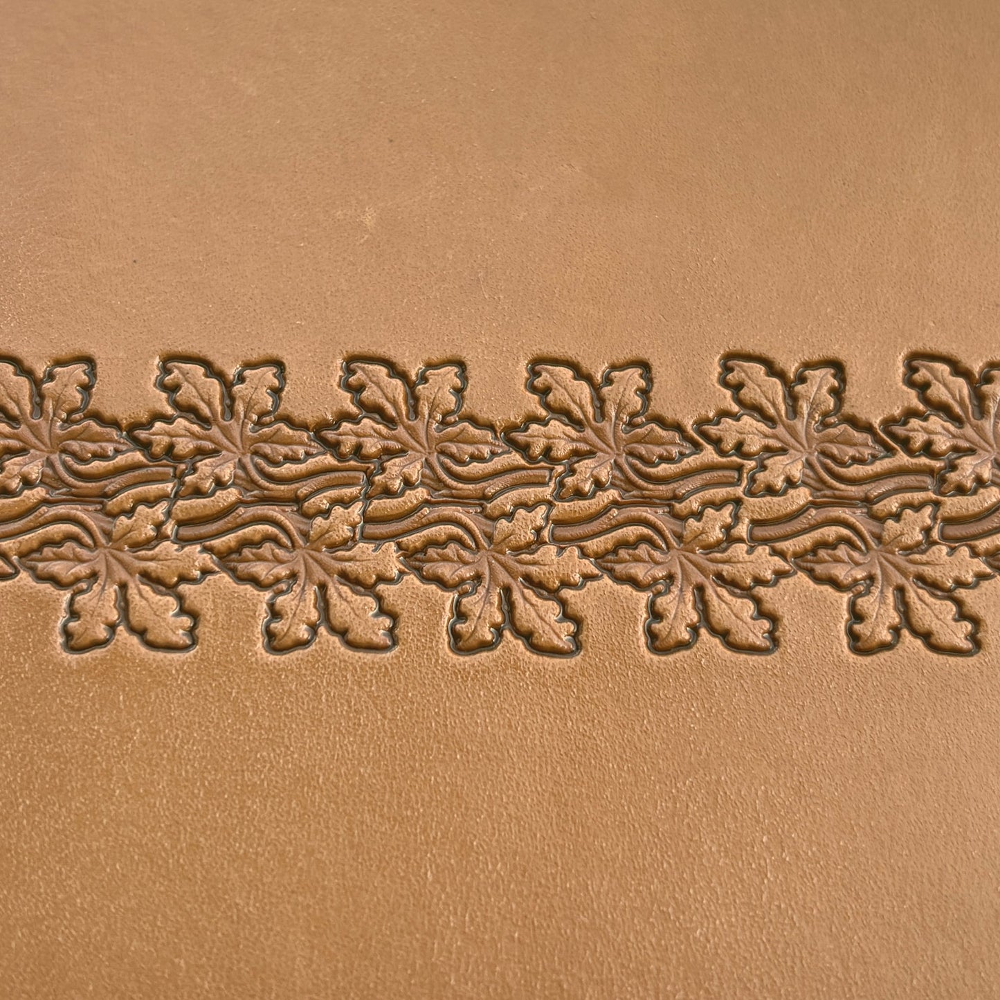 Oak Leaf leather stamp LT330 — pattern imprint on veg-tan leather
