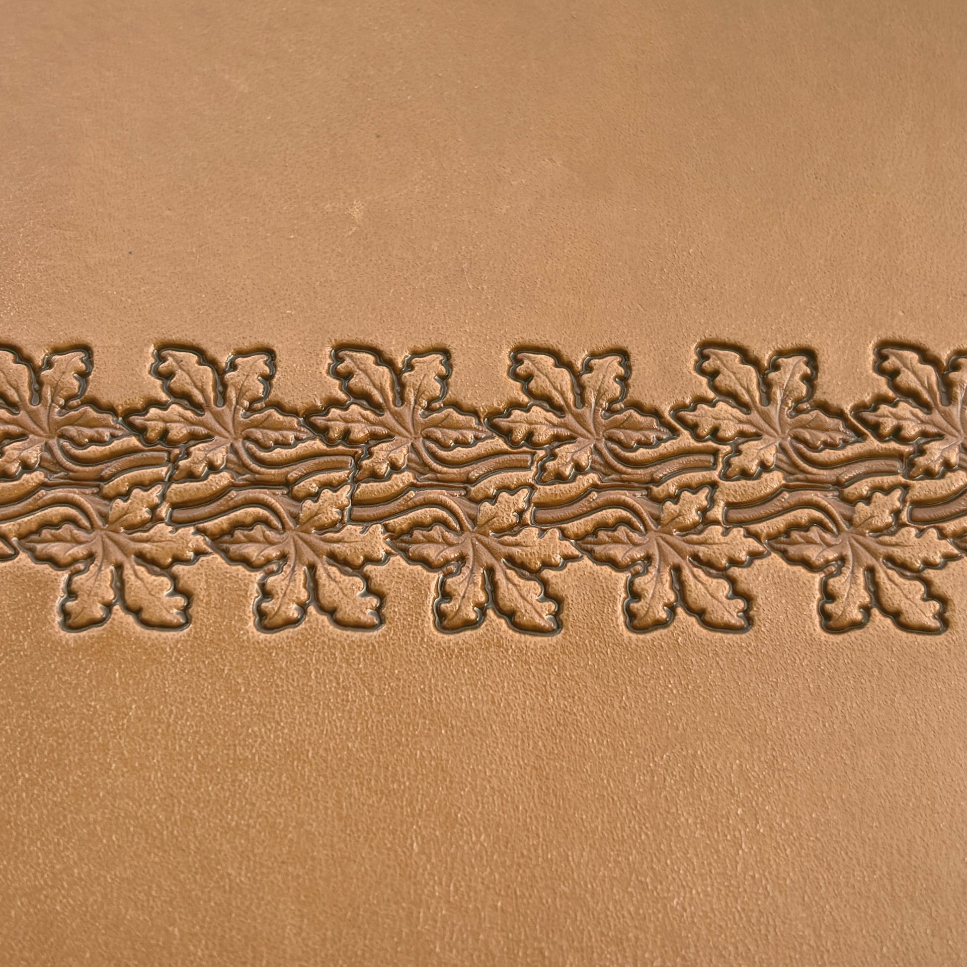 Oak Leaf leather stamp LT330 — pattern imprint on veg-tan leather