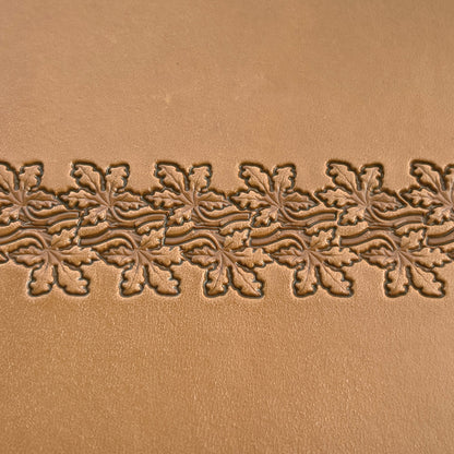 Oak Leaf leather stamp LT330 — pattern imprint on veg-tan leather