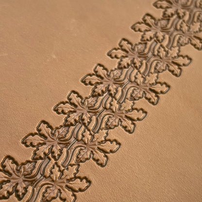 Oak Leaf leather stamp LT330 — pattern imprint on veg-tan leather