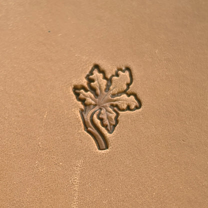 Oak Leaf leather stamp LT330 — single impression on veg-tan leather