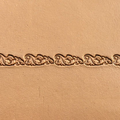 Scroll Border leather stamp LT331 — pattern imprint on veg-tan leather