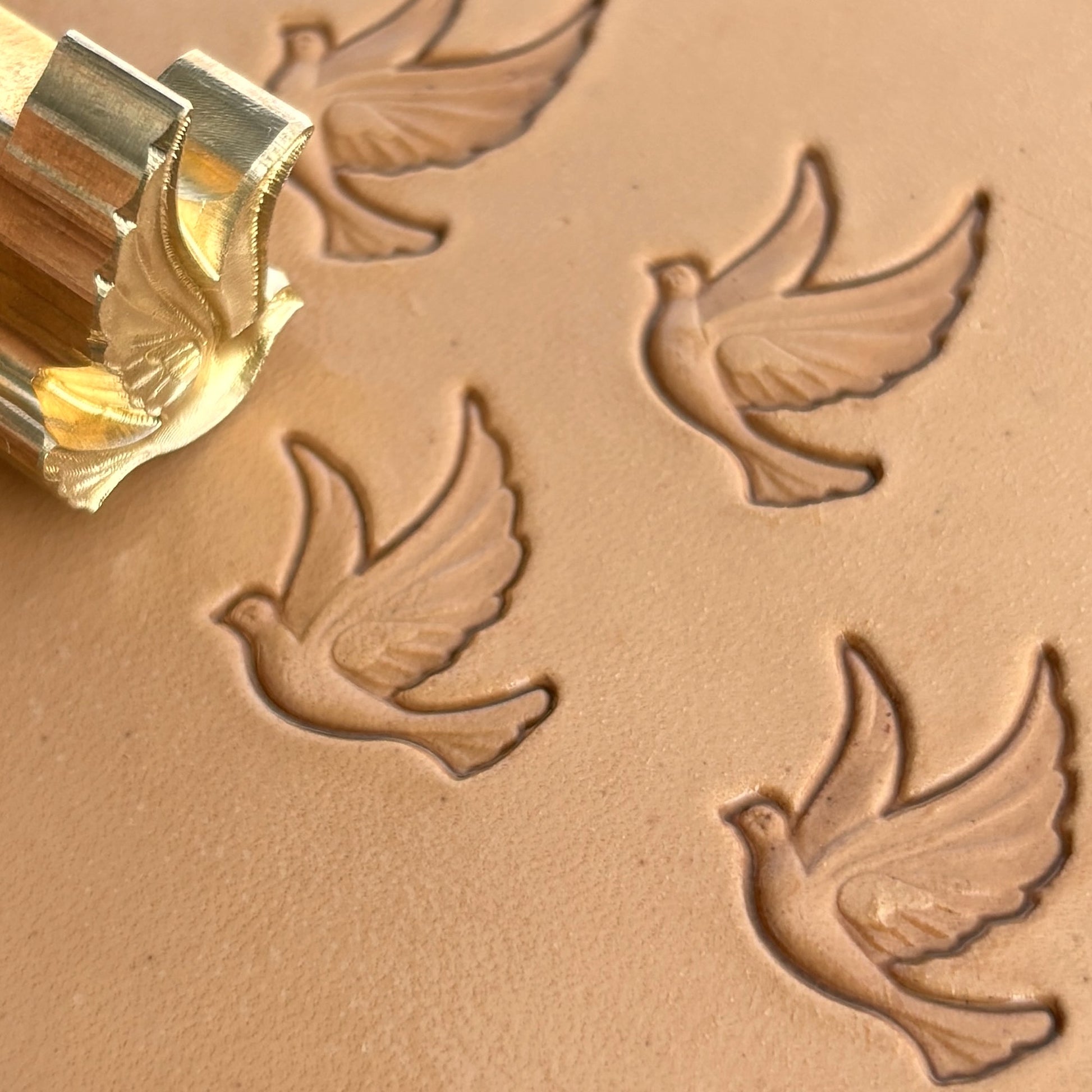 Swan leather stamp LT334 — brass stamping tool with imprint on natural veg-tan leather