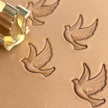 Swan leather stamp LT334 — brass stamping tool with imprint on natural veg-tan leather