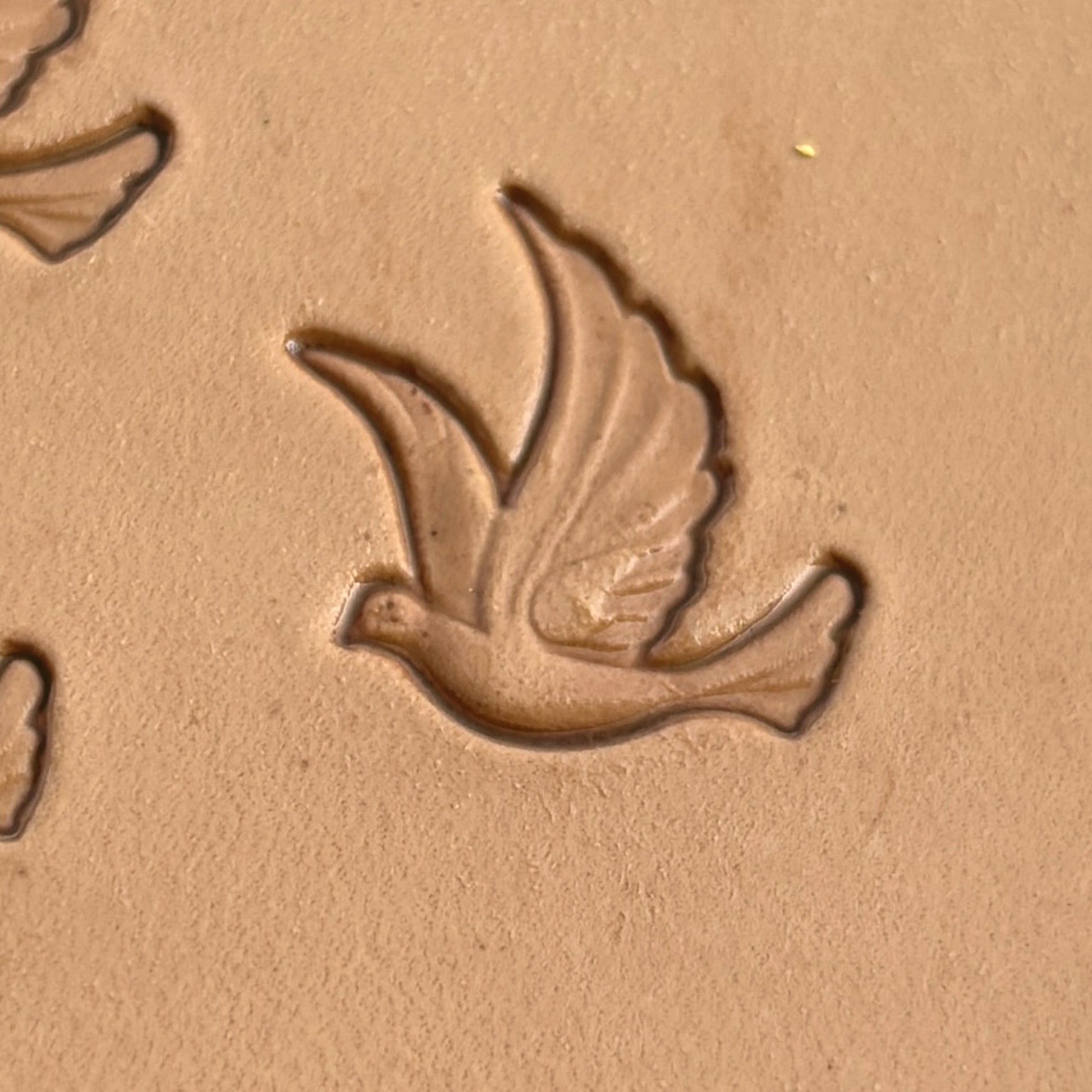 Swan leather stamp LT334 — single impression on veg-tan leather